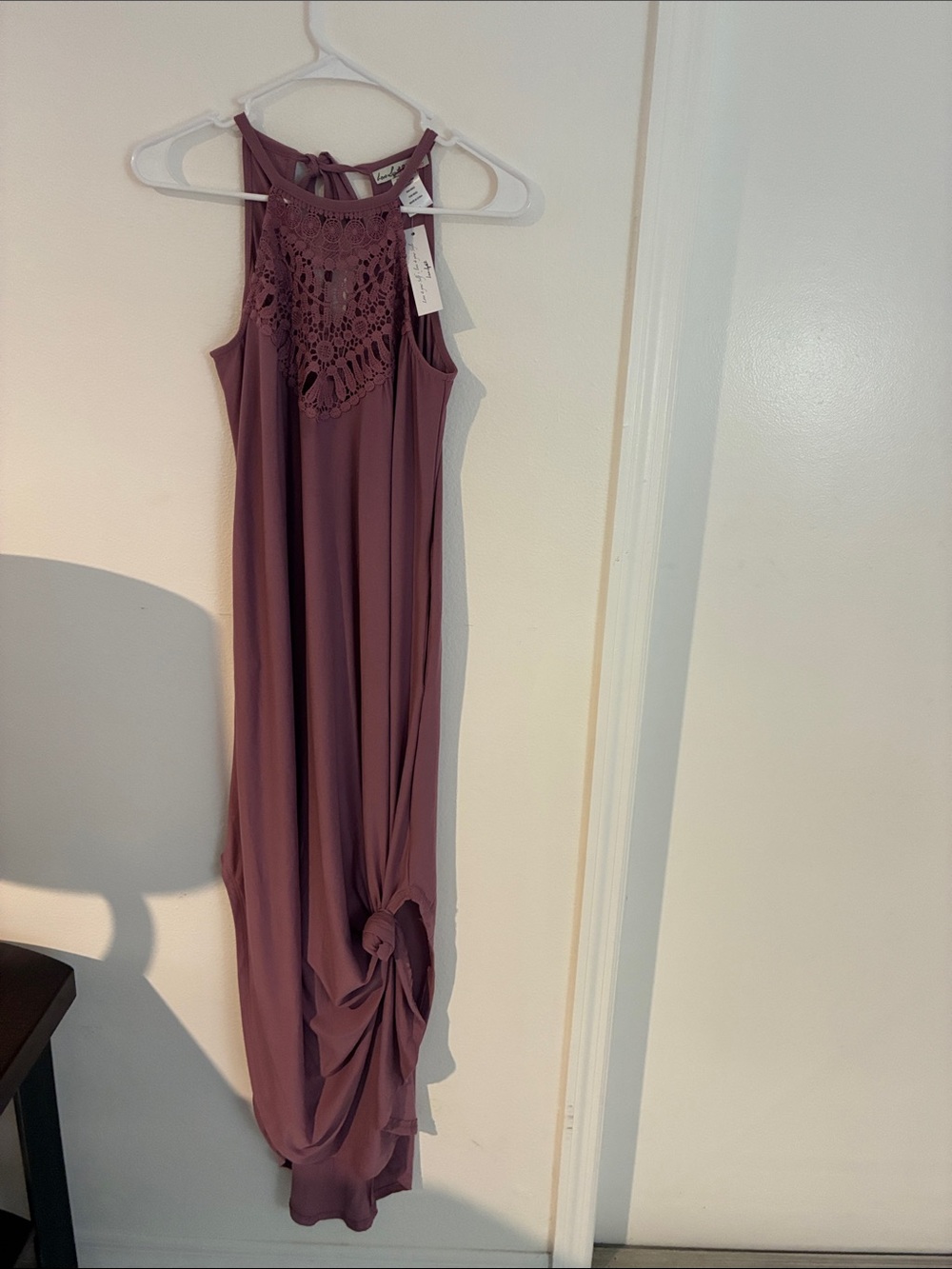 Crochet Yoke Maxi Dress in Mauve